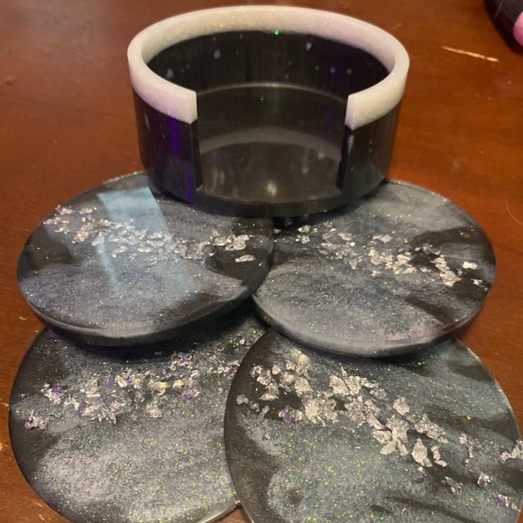BeachTiff Black & Silver Resin Coaster Set - Picture 1 of 2